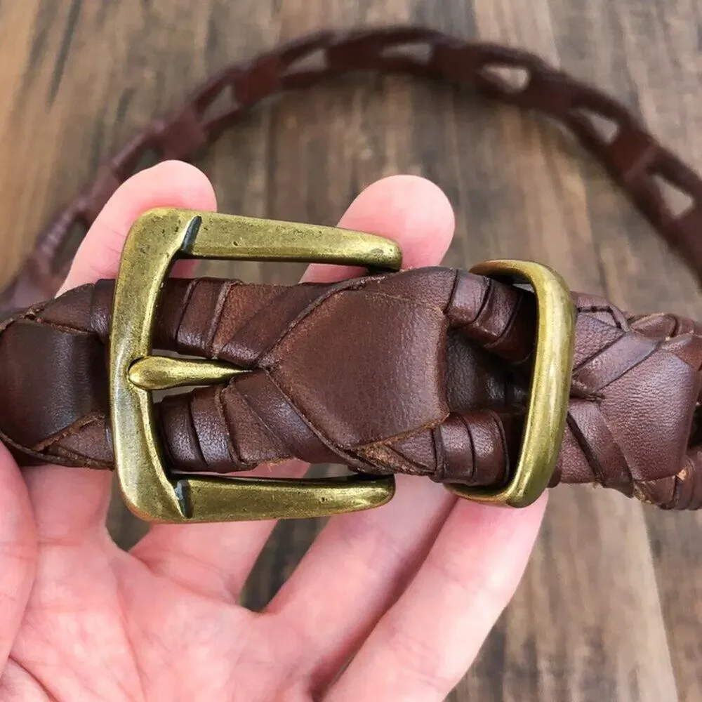 Bachrach Woven Link Leather Belt Cowhide Brass Buckle Western Mens Size XL Brown